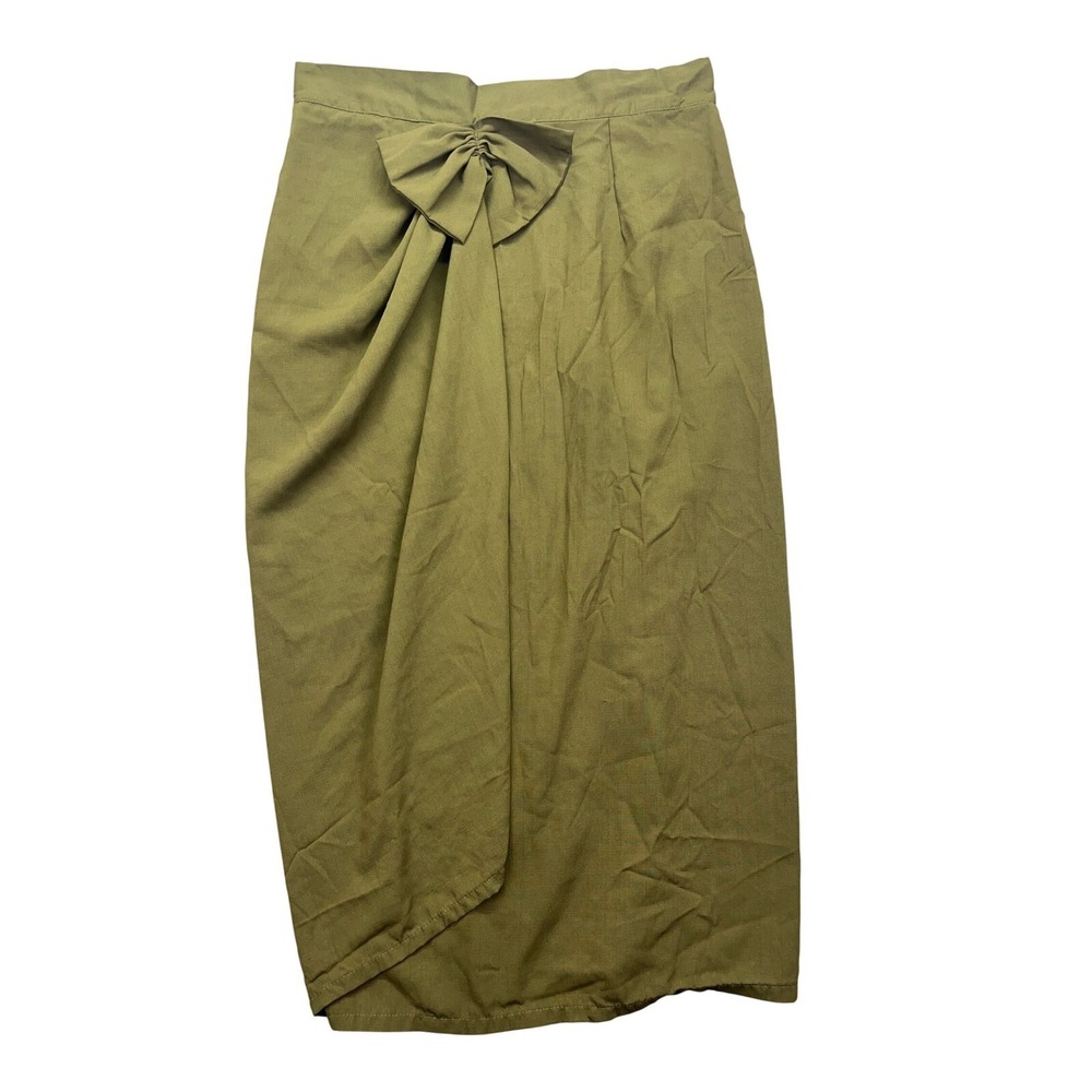 Express Olive Green Skirt Bow Front Tulip‎ Hem High Waist Size 34 Fits 33"